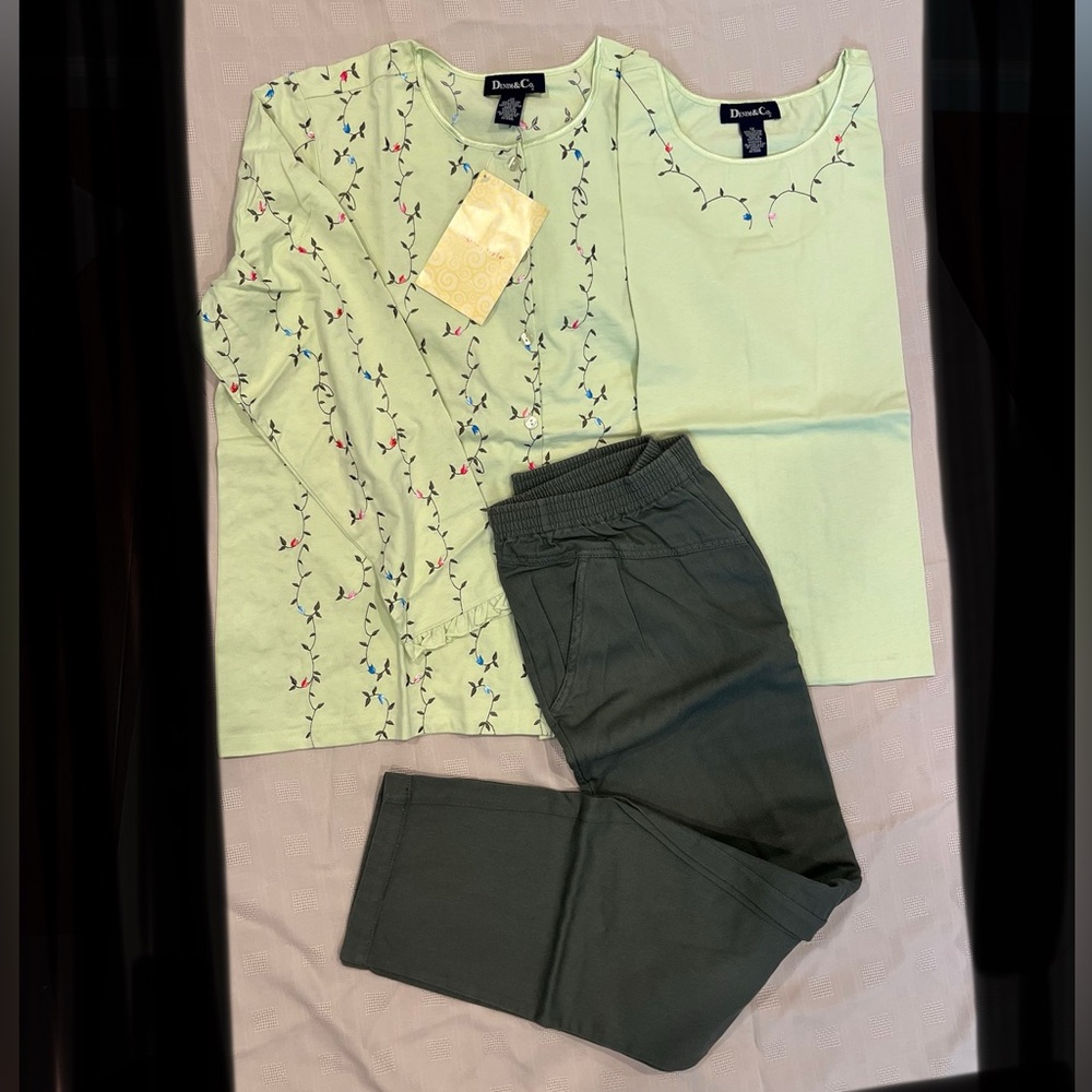 Denim & Co. Two Piece shirt set with Lady Blair Pants Women’s 3 Pieces set